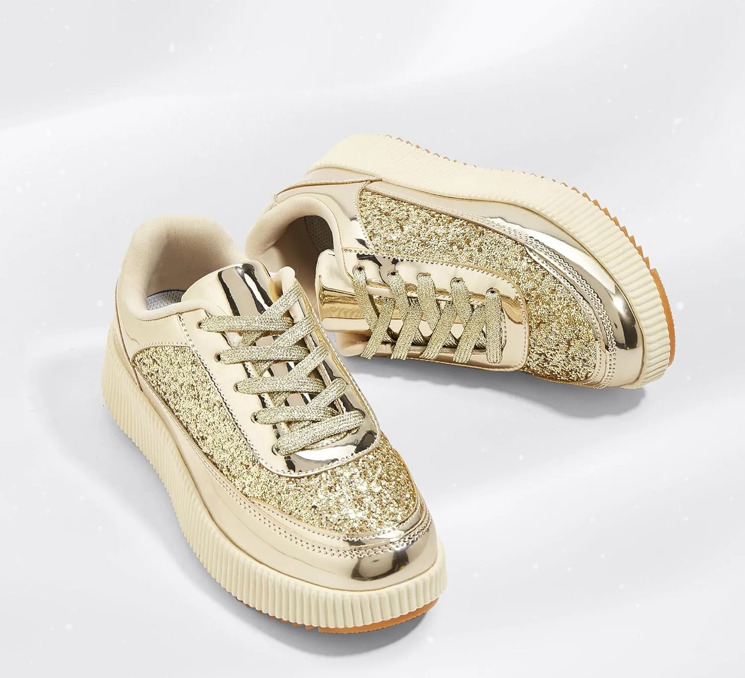 LUCKY STEP Women's Platform Sneakers Rhinestone Fashion Chunky Casual Sparkly Retro Braided Walking Shoes