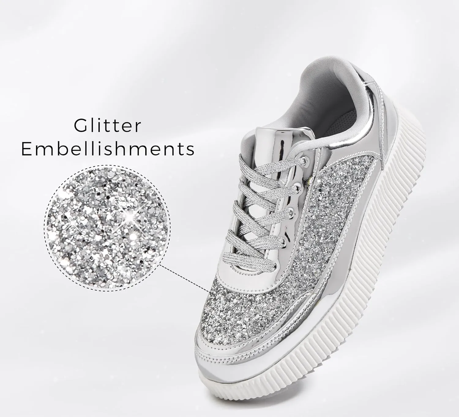 LUCKY STEP Women's Platform Sneakers Rhinestone Fashion Chunky Casual Sparkly Retro Braided Walking Shoes