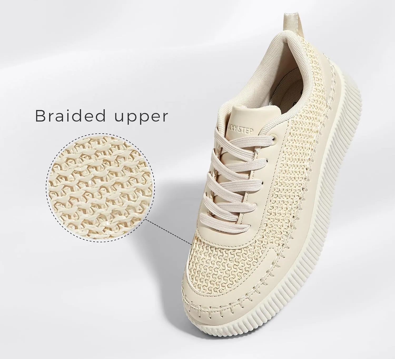 LUCKY STEP Women's Platform Sneakers Rhinestone Fashion Chunky Casual Sparkly Retro Braided Walking Shoes