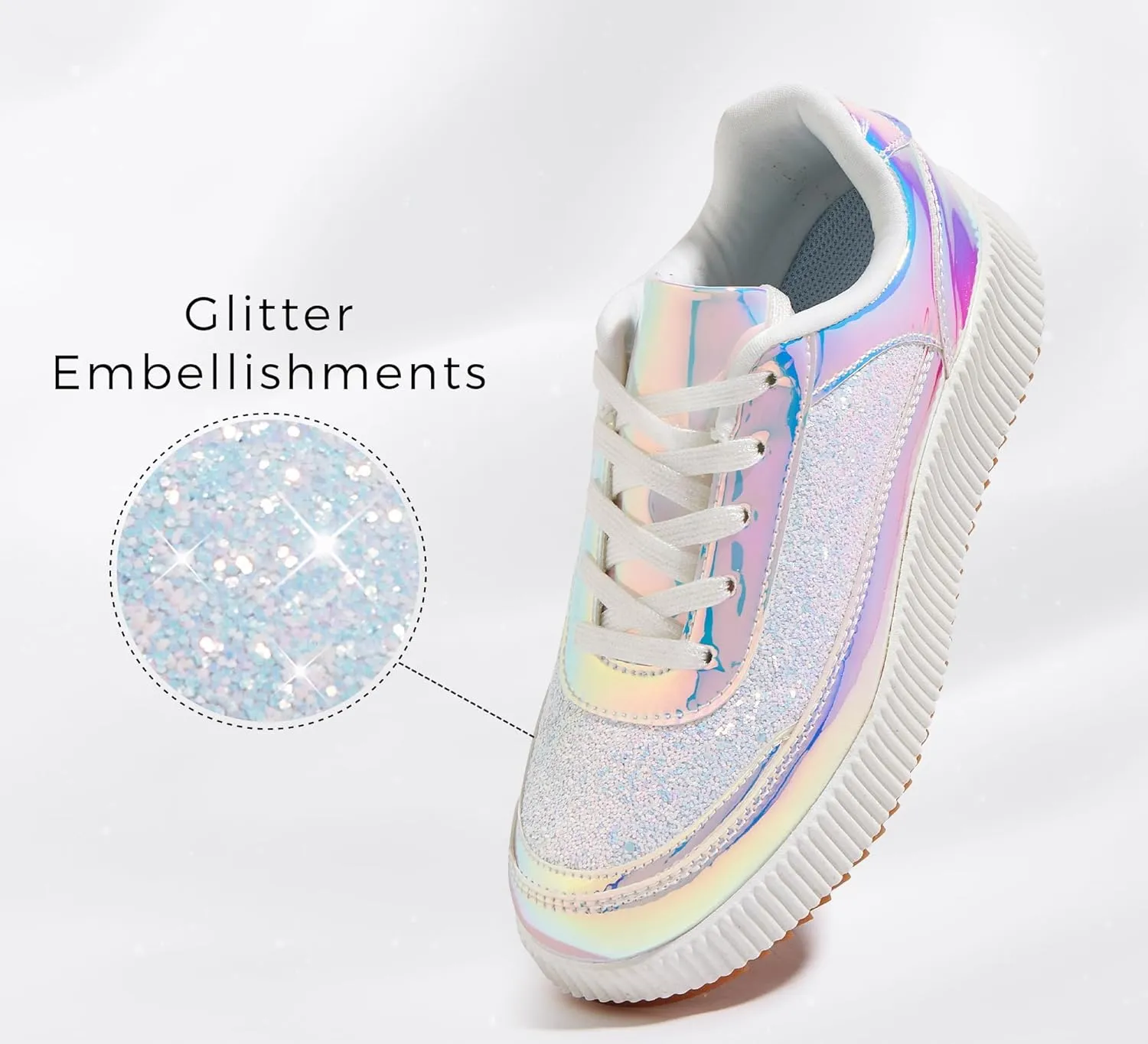 LUCKY STEP Women's Platform Sneakers Rhinestone Fashion Chunky Casual Sparkly Retro Braided Walking Shoes