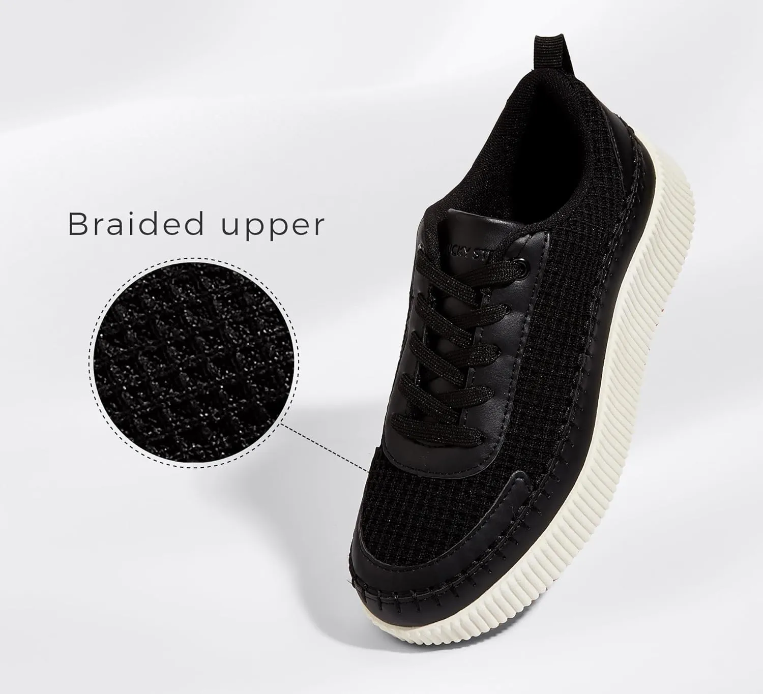 LUCKY STEP Women's Platform Sneakers Rhinestone Fashion Chunky Casual Sparkly Retro Braided Walking Shoes