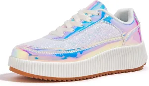 LUCKY STEP Women's Platform Sneakers Rhinestone Fashion Chunky Casual Sparkly Retro Braided Walking Shoes