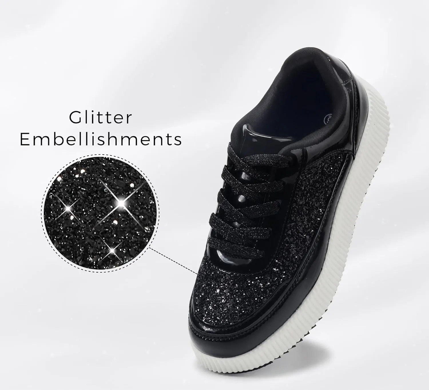 LUCKY STEP Women's Platform Sneakers Rhinestone Fashion Chunky Casual Sparkly Retro Braided Walking Shoes