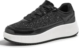 LUCKY STEP Women's Platform Sneakers Rhinestone Fashion Chunky Casual Sparkly Retro Braided Walking Shoes