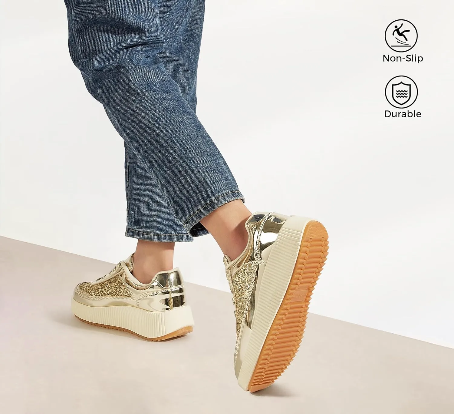 LUCKY STEP Women's Platform Sneakers Rhinestone Fashion Chunky Casual Sparkly Retro Braided Walking Shoes