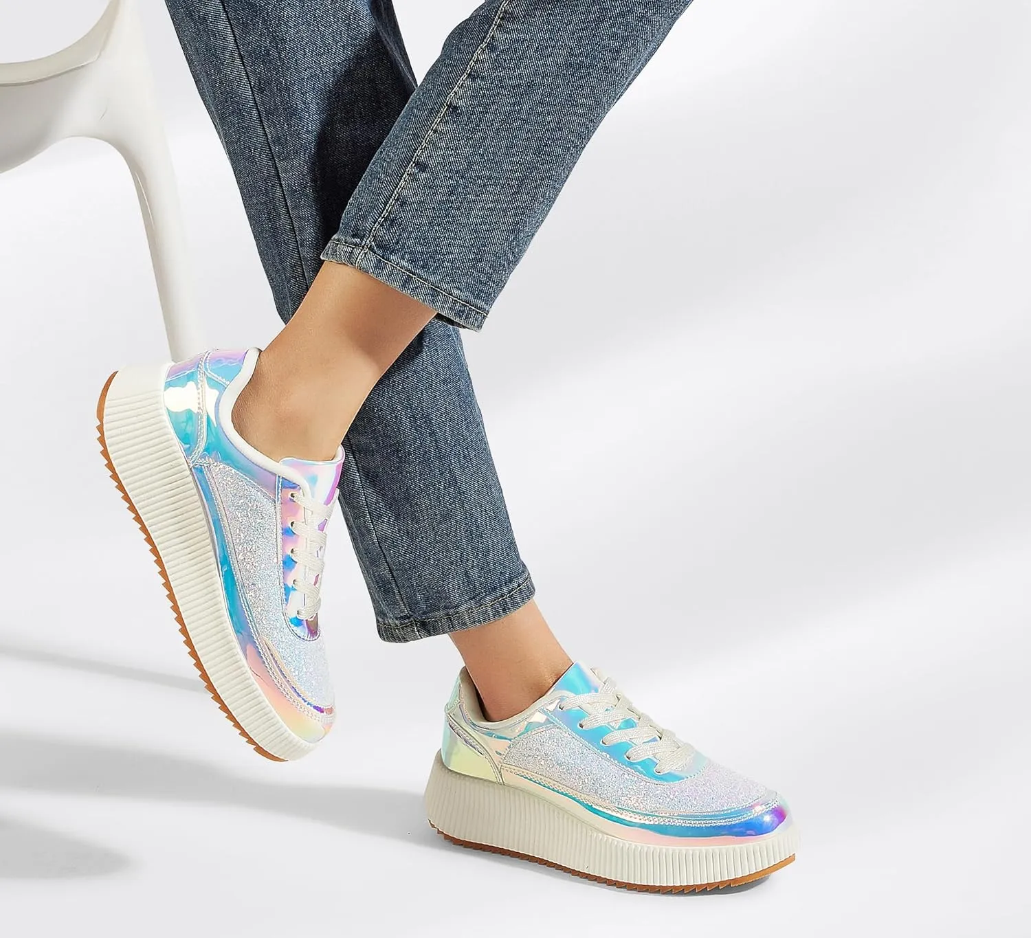 LUCKY STEP Women's Platform Sneakers Rhinestone Fashion Chunky Casual Sparkly Retro Braided Walking Shoes