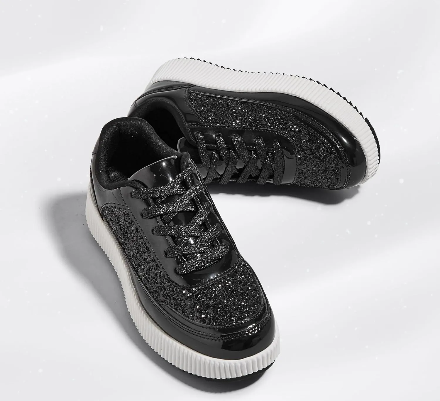 LUCKY STEP Women's Platform Sneakers Rhinestone Fashion Chunky Casual Sparkly Retro Braided Walking Shoes