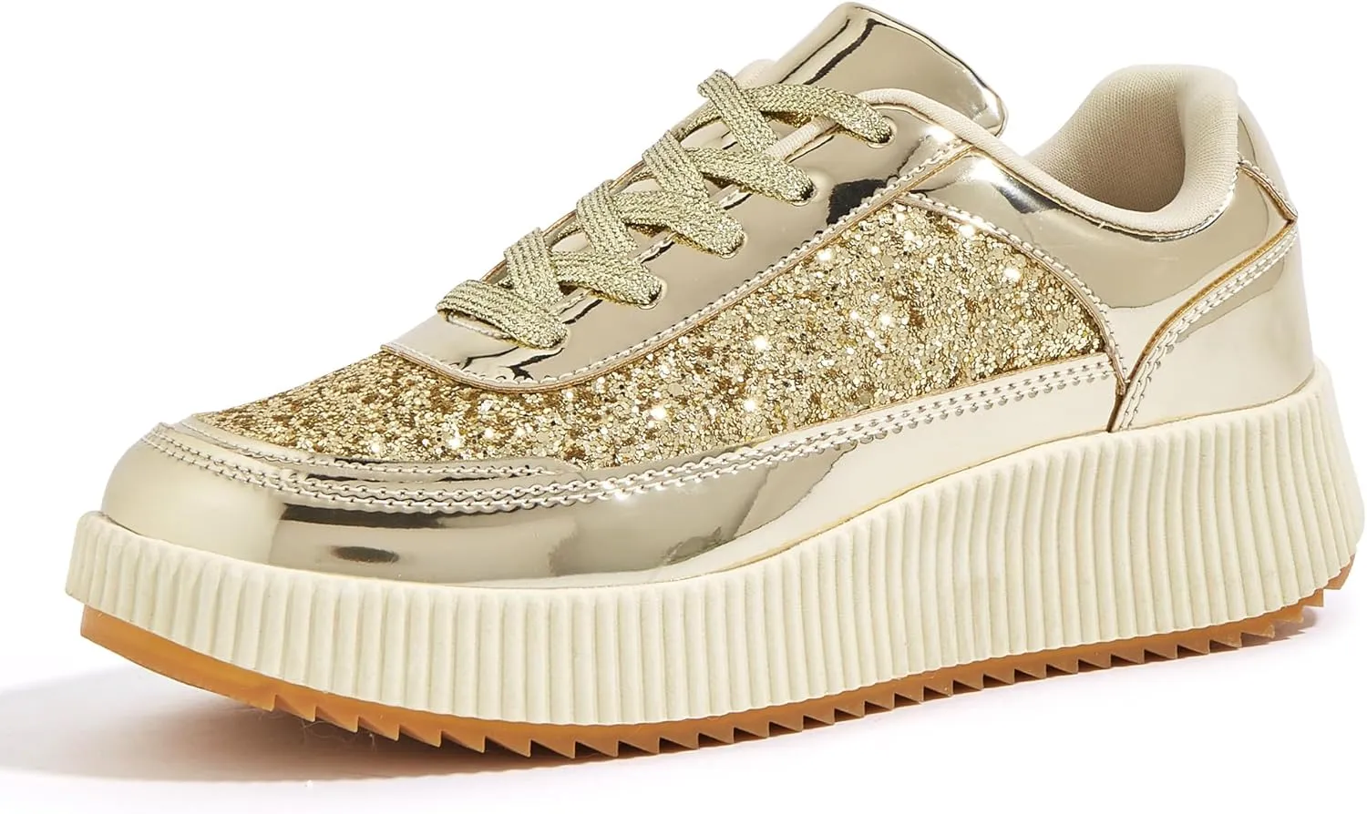 LUCKY STEP Women's Platform Sneakers Rhinestone Fashion Chunky Casual Sparkly Retro Braided Walking Shoes