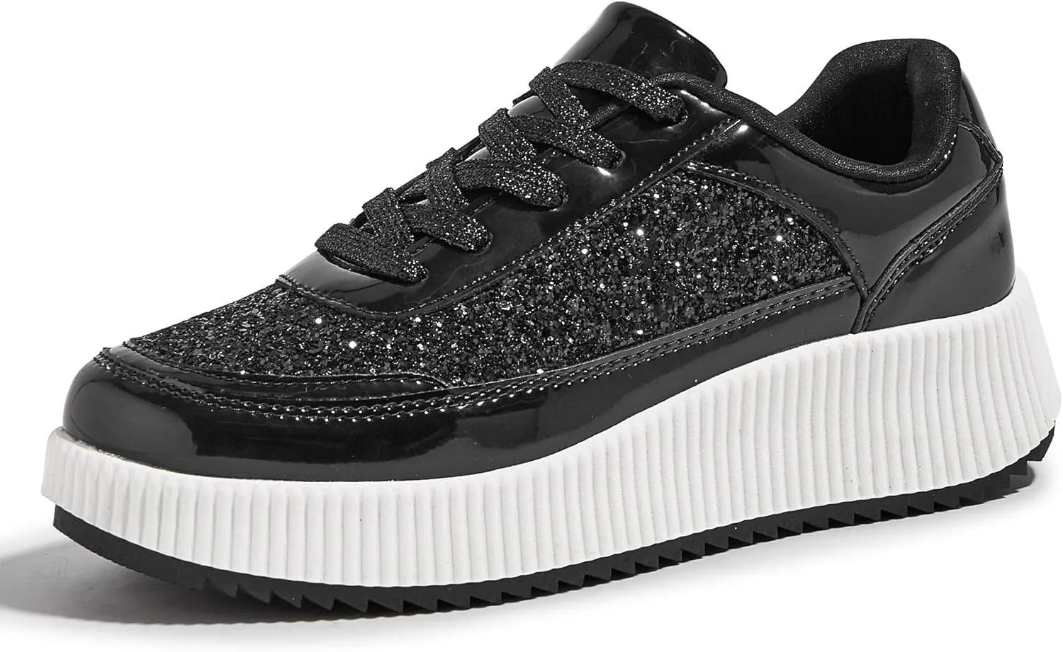 LUCKY STEP Women's Platform Sneakers Rhinestone Fashion Chunky Casual Sparkly Retro Braided Walking Shoes