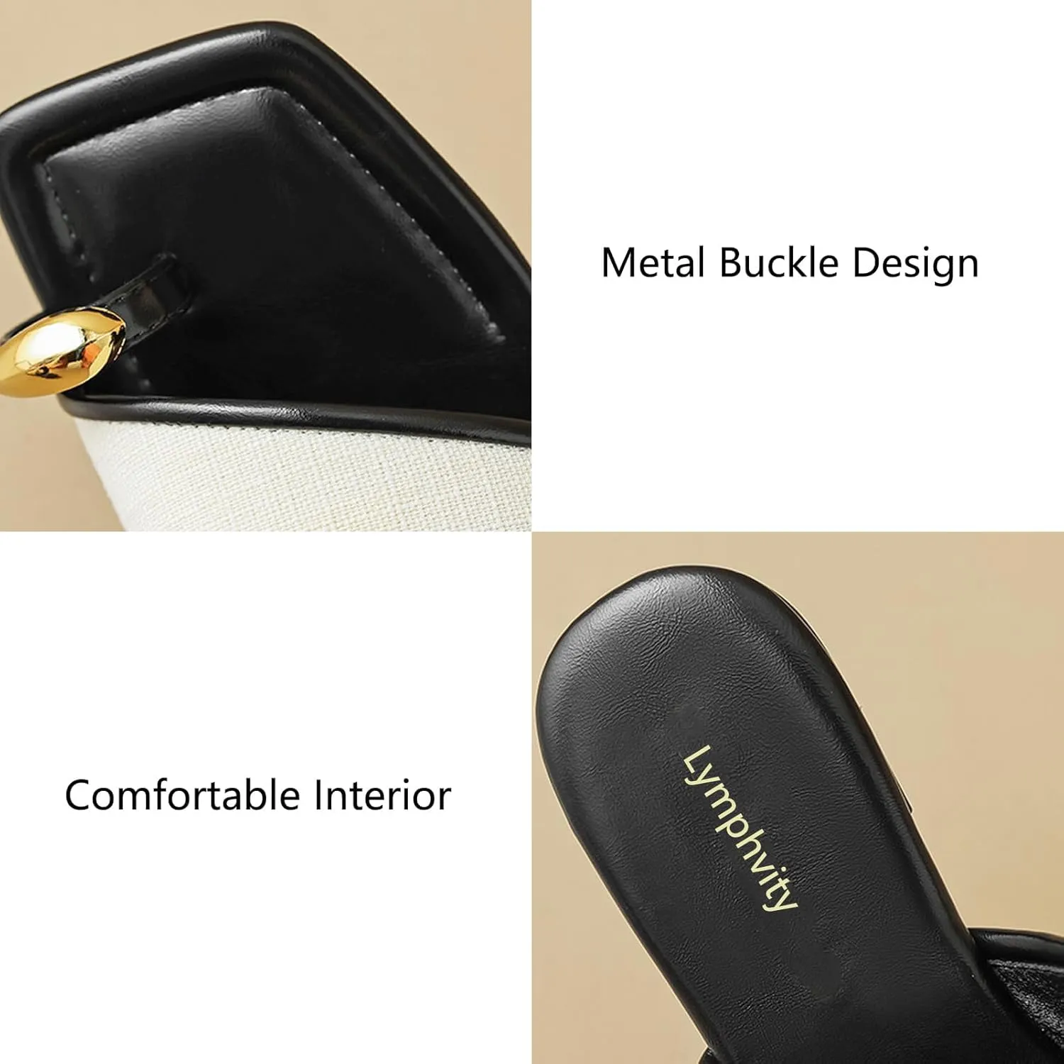 Lymphvity Women's Ring Toe Metal Flat Sandals Summer Slip-on Square Open Toe Non-Slip Beach Flats Slippers