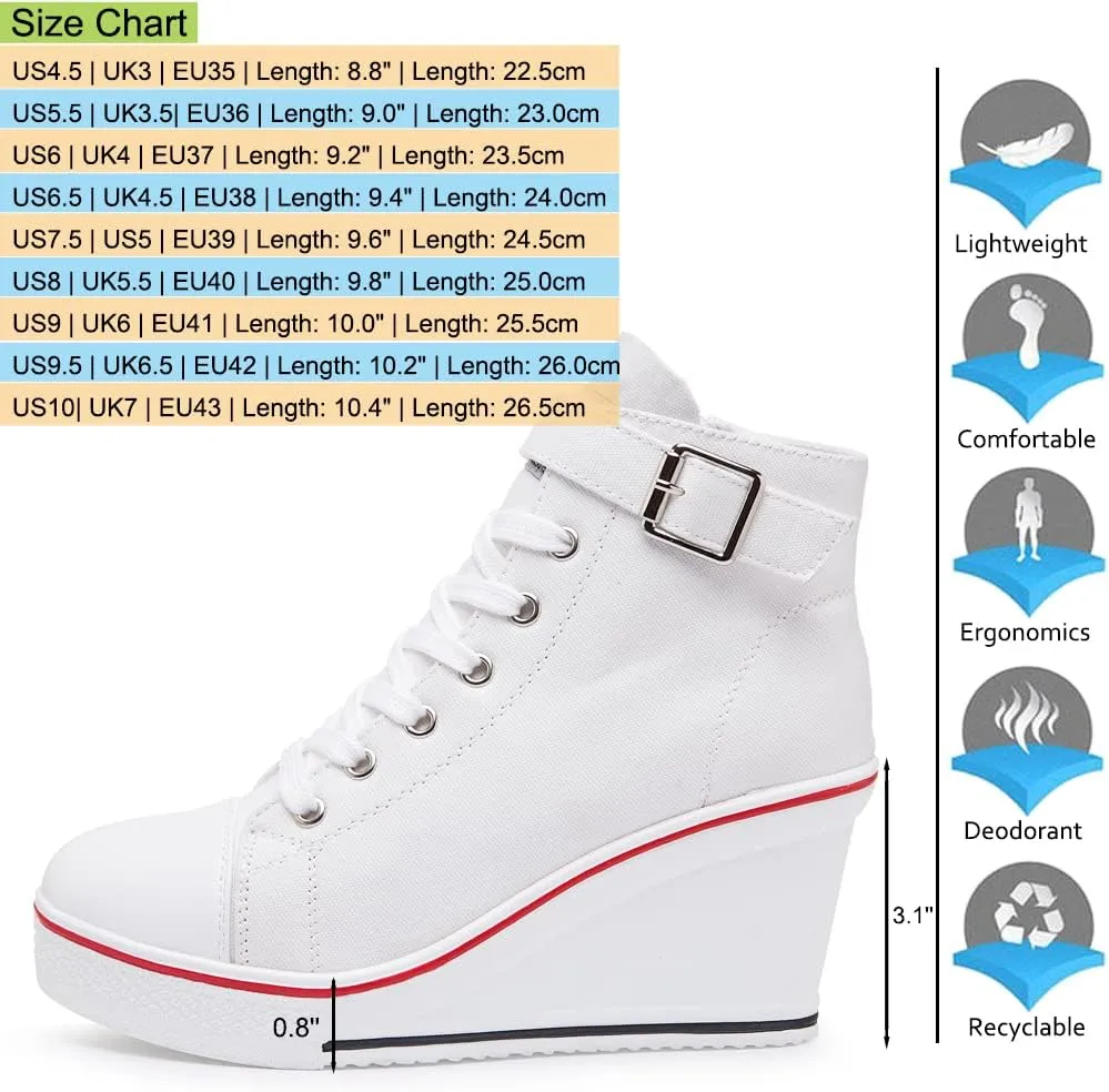 Mei MACLEOD Wedge Heel Sneaker for Women High Heel Sneaker Side Zipper/Lace Up Canvas Shoes for Ladies College Students