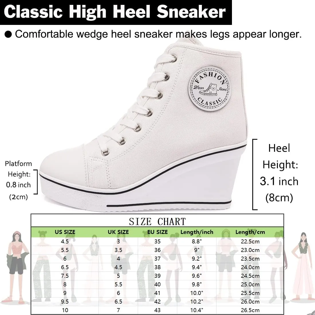 Mei MACLEOD Women's Canvas Shoes High Heel Wedge Sneakers High Top Sneakers Casual Lace Up Shoes for Teen Girls College Student