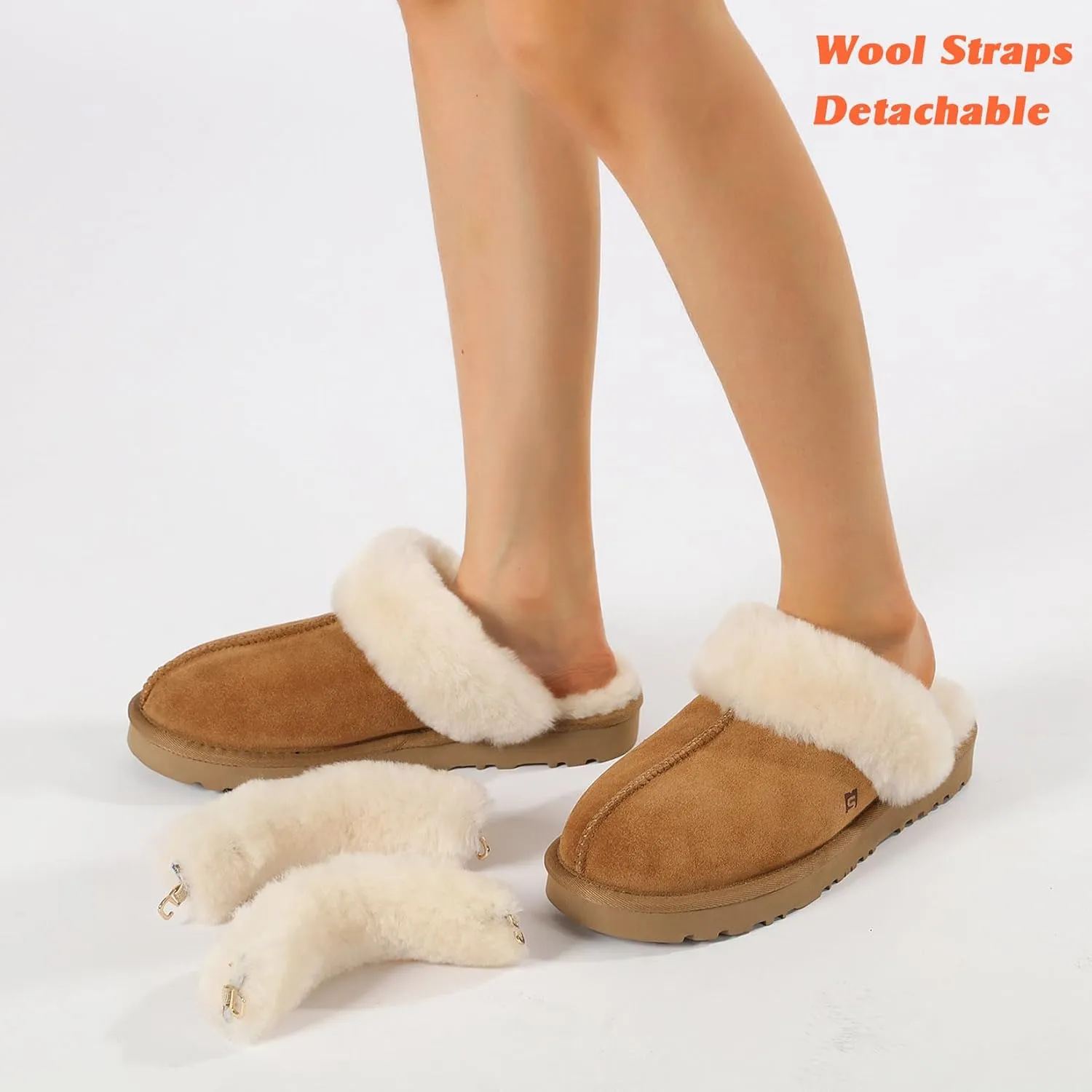 Mel&Syd Women's Australian Shearling Slippers - Wool Slippers with Elastic Strap, Waterproof Suede, Comfortable for Indoor/Outdoor Wear