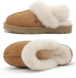 Mel&Syd Women's Australian Shearling Slippers - Wool Slippers with Elastic Strap, Waterproof Suede, Comfortable for Indoor/Outdoor Wear