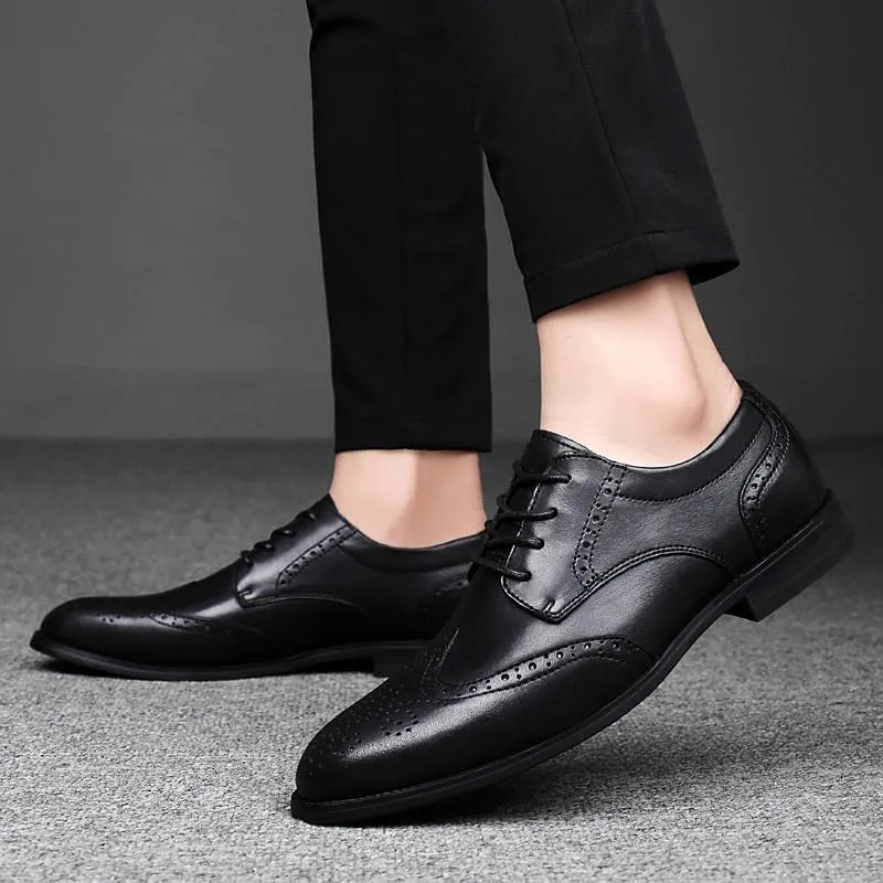 Mens Derby Shoes Footwear Pointed Toe Mens Classic Formal Oxford Lace Up Wedding Pointed Toe Dress Shoes Non Slip Casual Business Work Formal Shoes(Black,9)