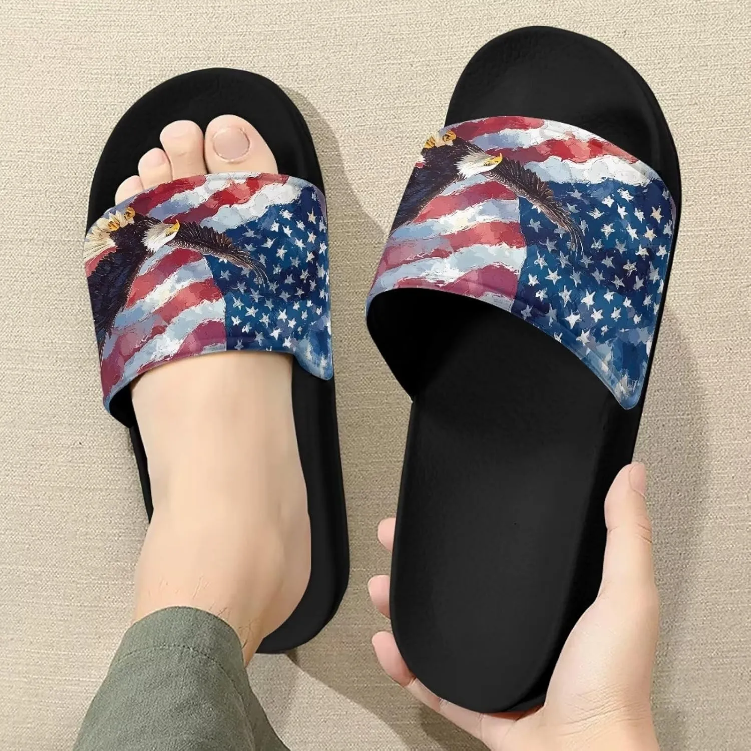 Mens Father Slides Sandals Slip On House Slippers Comfortable Athletic Anti-Slip Slides for Walking Beach US 5-14 Black Sole