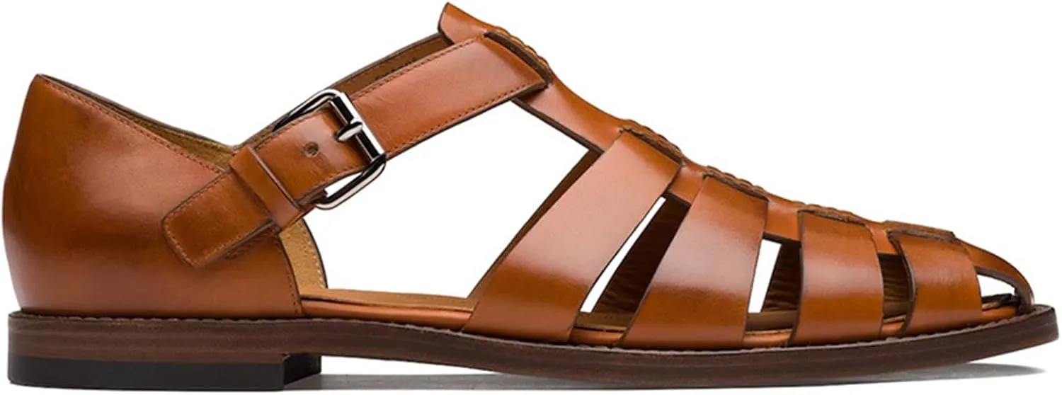 Men's Leather Roman Fisherman Sandals with Adjustable Buckle Closed Toe Summer Beach Non-Slip Comfortable Casual Walking Sandals Daily Slippers Sandals