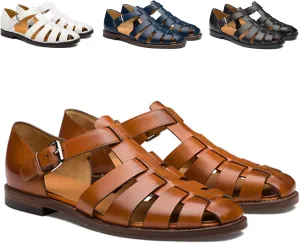Men's Leather Roman Fisherman Sandals with Adjustable Buckle Closed Toe Summer Beach Non-Slip Comfortable Casual Walking Sandals Daily Slippers Sandals