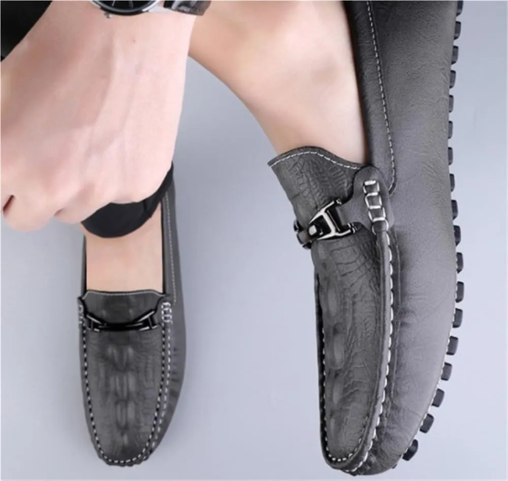 Men's Loafers Faux Crocodile Print Leather Flat Heel Lightweight Slip Resistant Anti-Slip Flexible Driving Slip-on