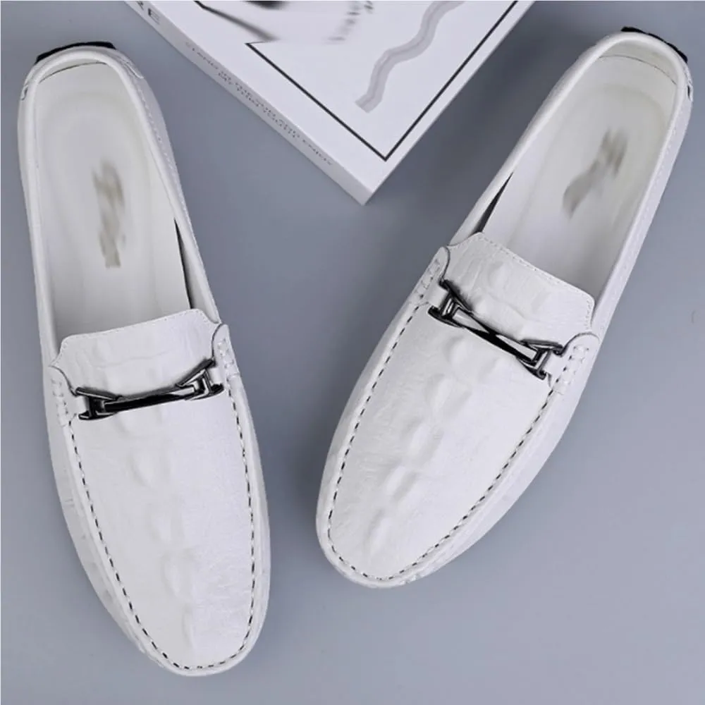 Men's Loafers Faux Crocodile Print Leather Flat Heel Lightweight Slip Resistant Anti-Slip Flexible Driving Slip-on