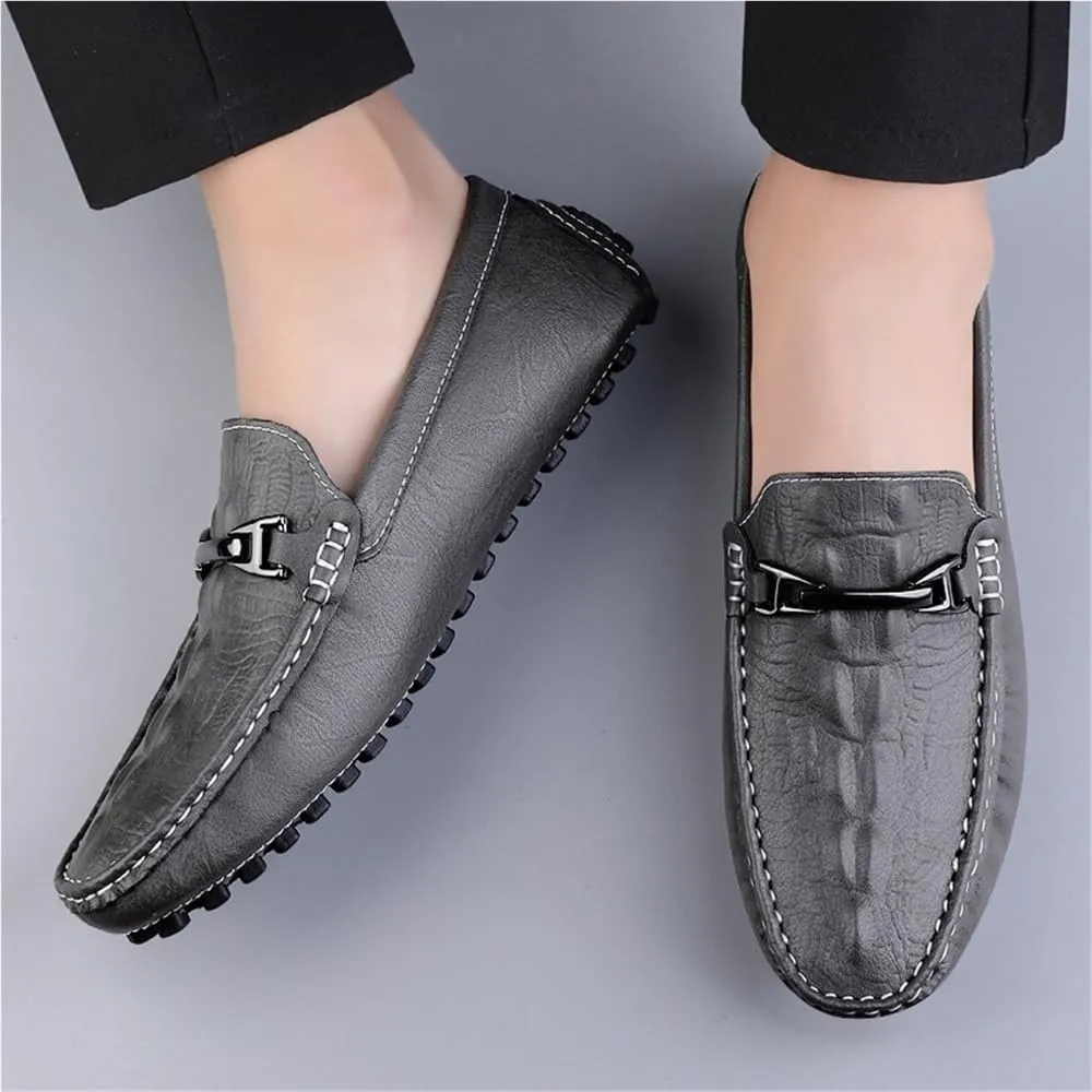 Men's Loafers Faux Crocodile Print Leather Flat Heel Lightweight Slip Resistant Anti-Slip Flexible Driving Slip-on