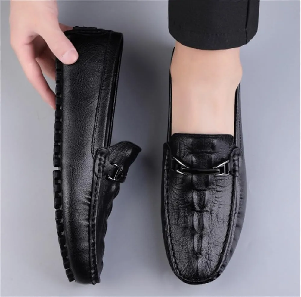 Men's Loafers Faux Crocodile Print Leather Flat Heel Lightweight Slip Resistant Anti-Slip Flexible Driving Slip-on