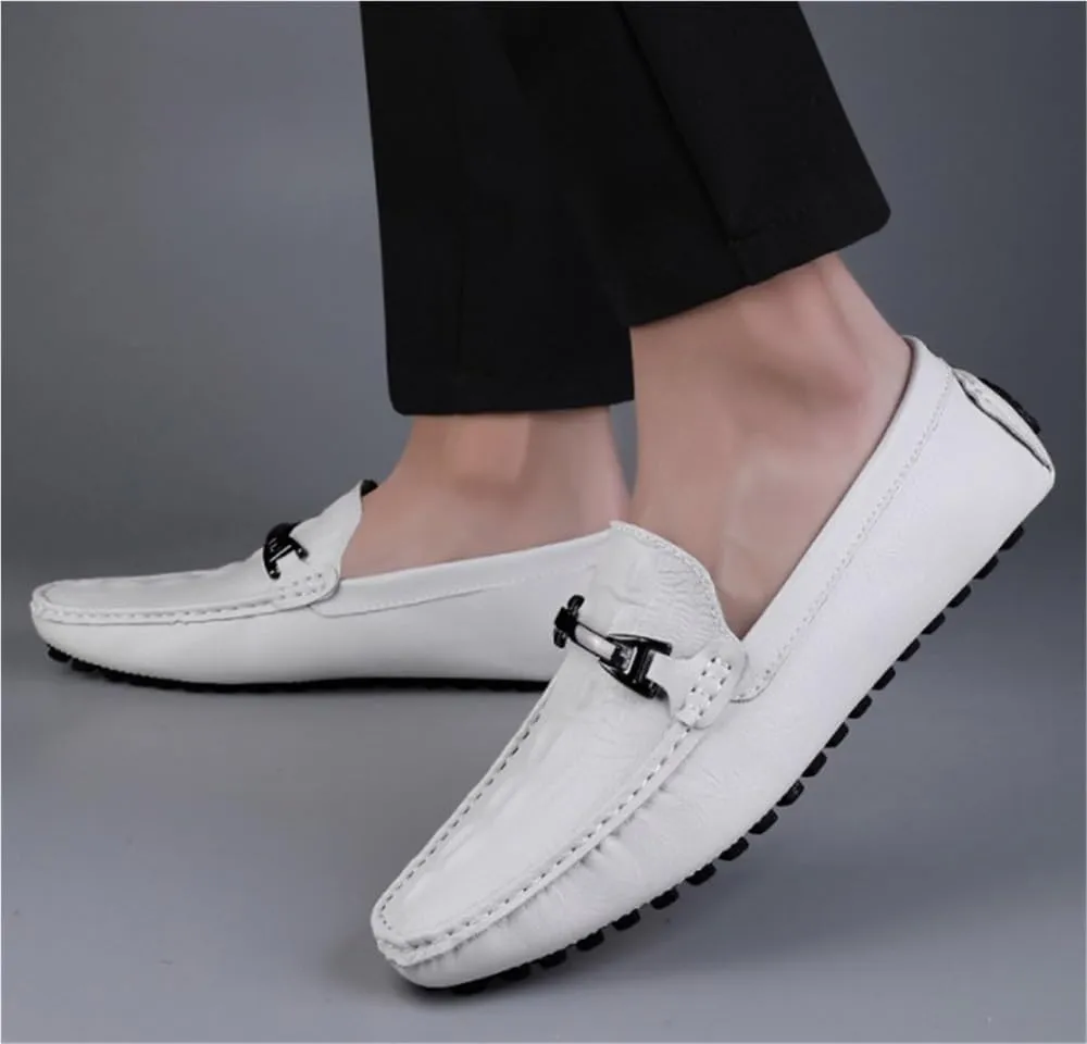 Men's Loafers Faux Crocodile Print Leather Flat Heel Lightweight Slip Resistant Anti-Slip Flexible Driving Slip-on
