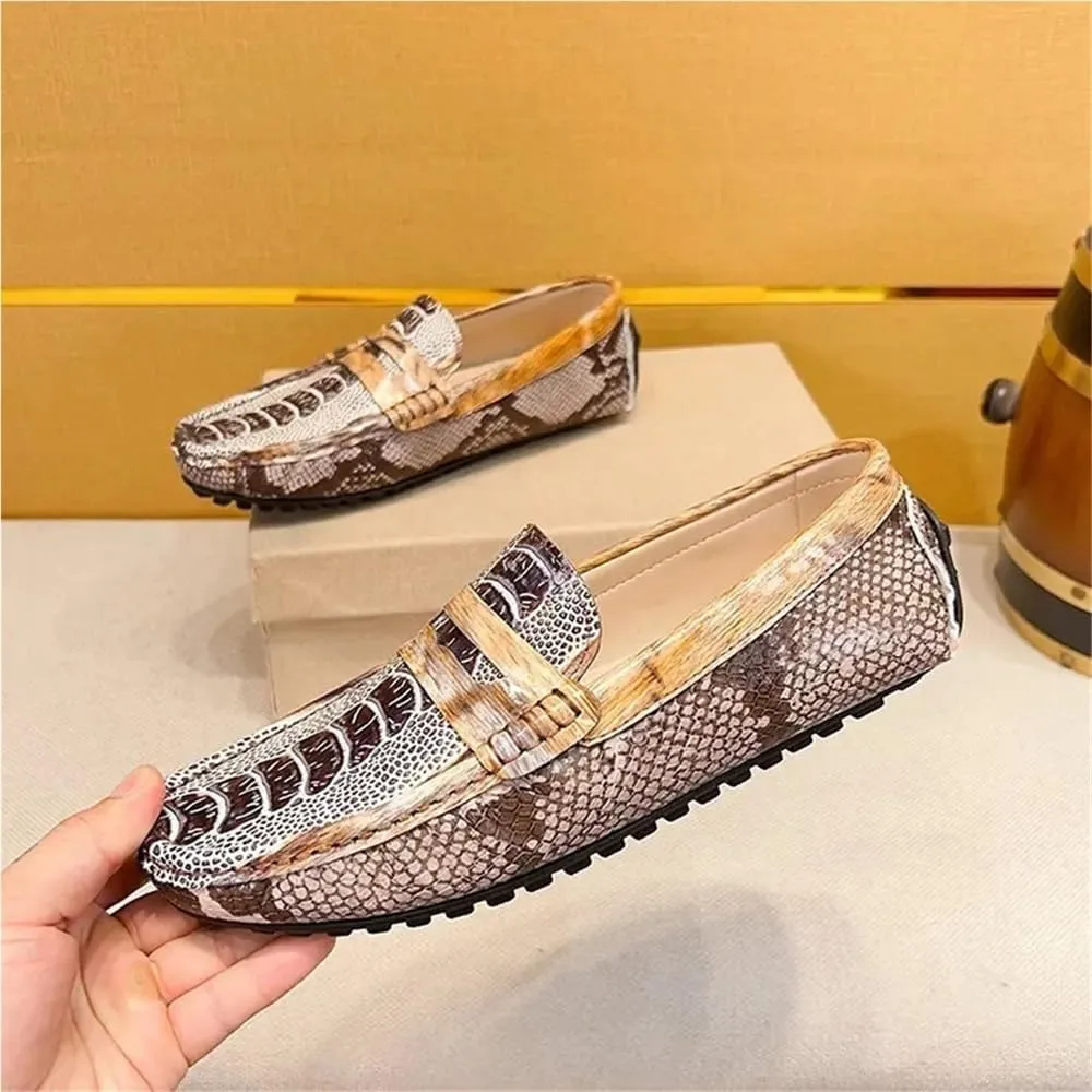 Mens Loafers Shoe Genuine Leather Crocodile Embossed Loafers Slip Resistant Flexible Flat Heel Party Prom Slip-on
