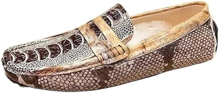 Mens Loafers Shoe Genuine Leather Crocodile Embossed Loafers Slip Resistant Flexible Flat Heel Party Prom Slip-on
