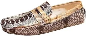 Mens Loafers Shoe Genuine Leather Crocodile Embossed Loafers Slip Resistant Flexible Flat Heel Party Prom Slip-on