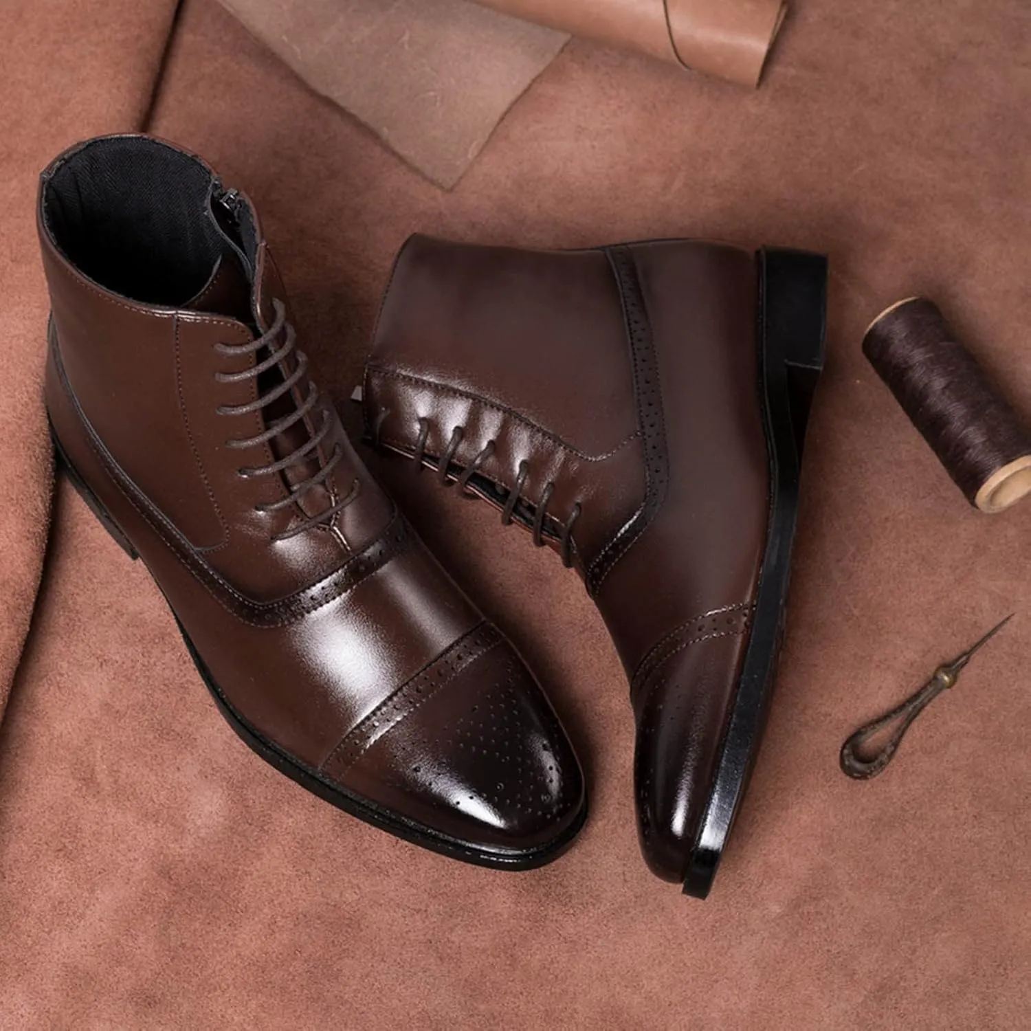 Mens Shoes Classic Business Leather Shoes Fashion Casual High Top Lace Up Side Zipper Mens Shoes Memory Foam Leather Shoes fo