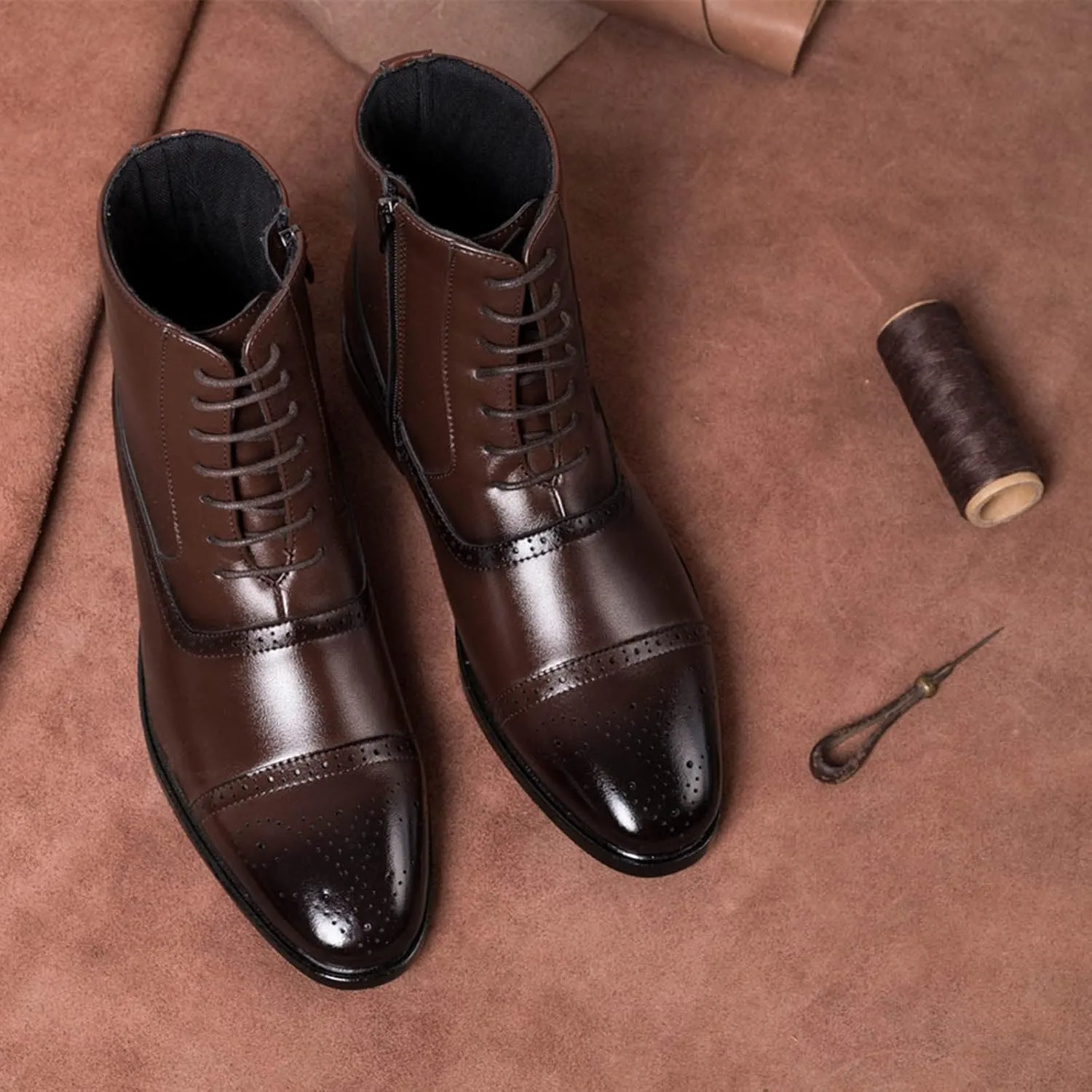 Mens Shoes Classic Business Leather Shoes Fashion Casual High Top Lace Up Side Zipper Mens Shoes Memory Foam Leather Shoes fo