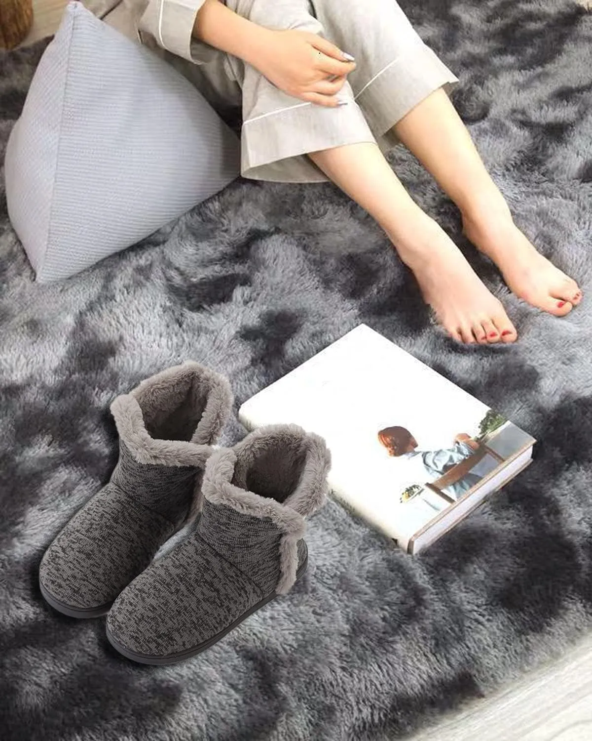 Men's Winter House Boots Slipper Fleece Lined Indoor Anti-slip Outdoor Bootie Slippers Home Shoes