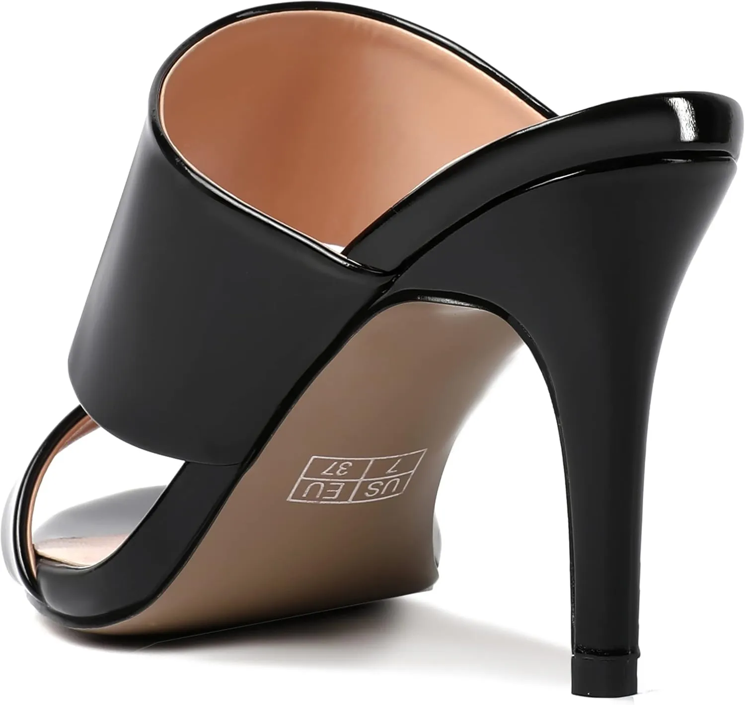 MERRORI Women's Slip On Sexy Party Open Toe Heeled Mule Patent Stiletto High Heel Heeled Sandals 3.3 Inch