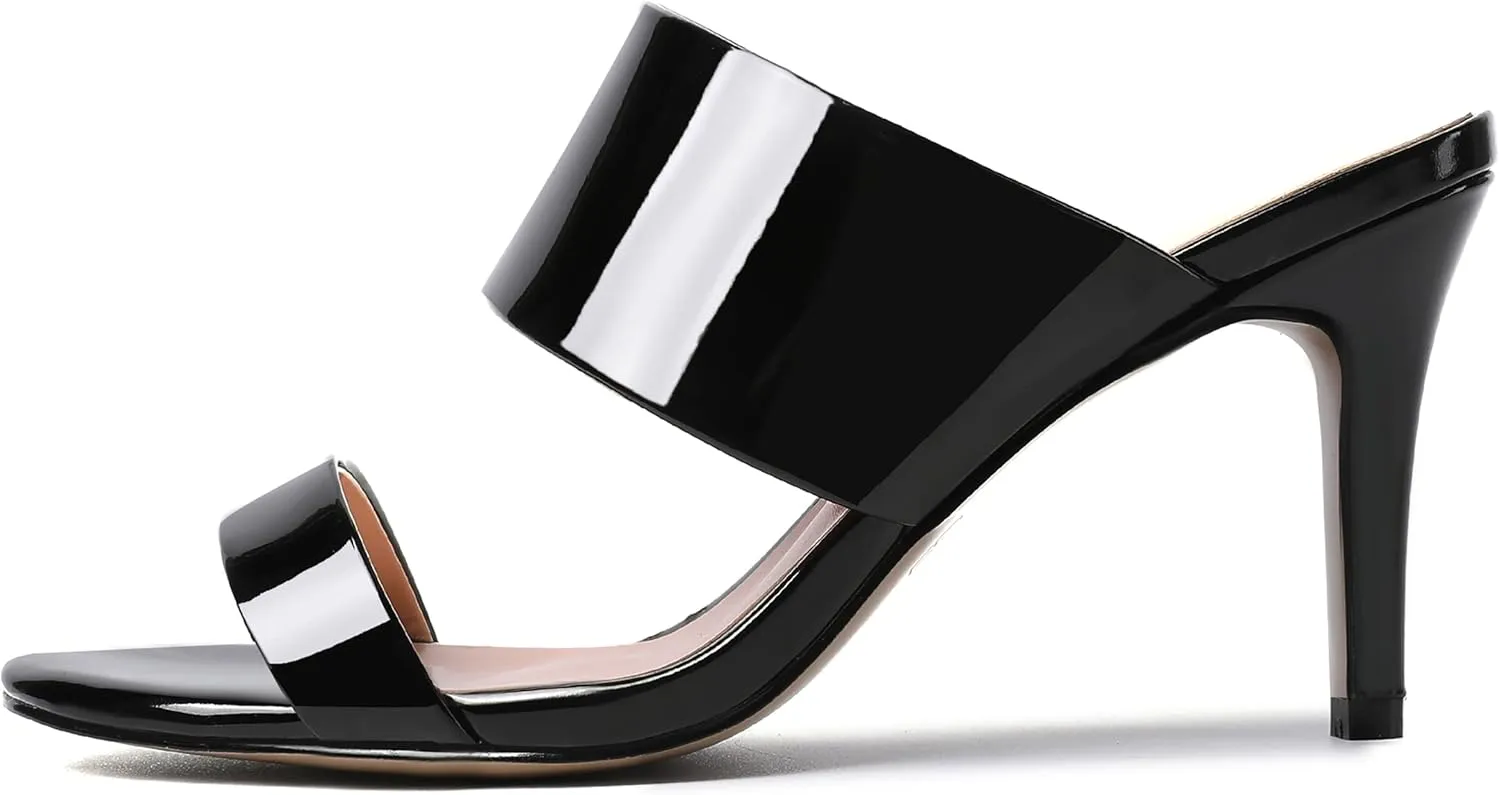 MERRORI Women's Slip On Sexy Party Open Toe Heeled Mule Patent Stiletto High Heel Heeled Sandals 3.3 Inch