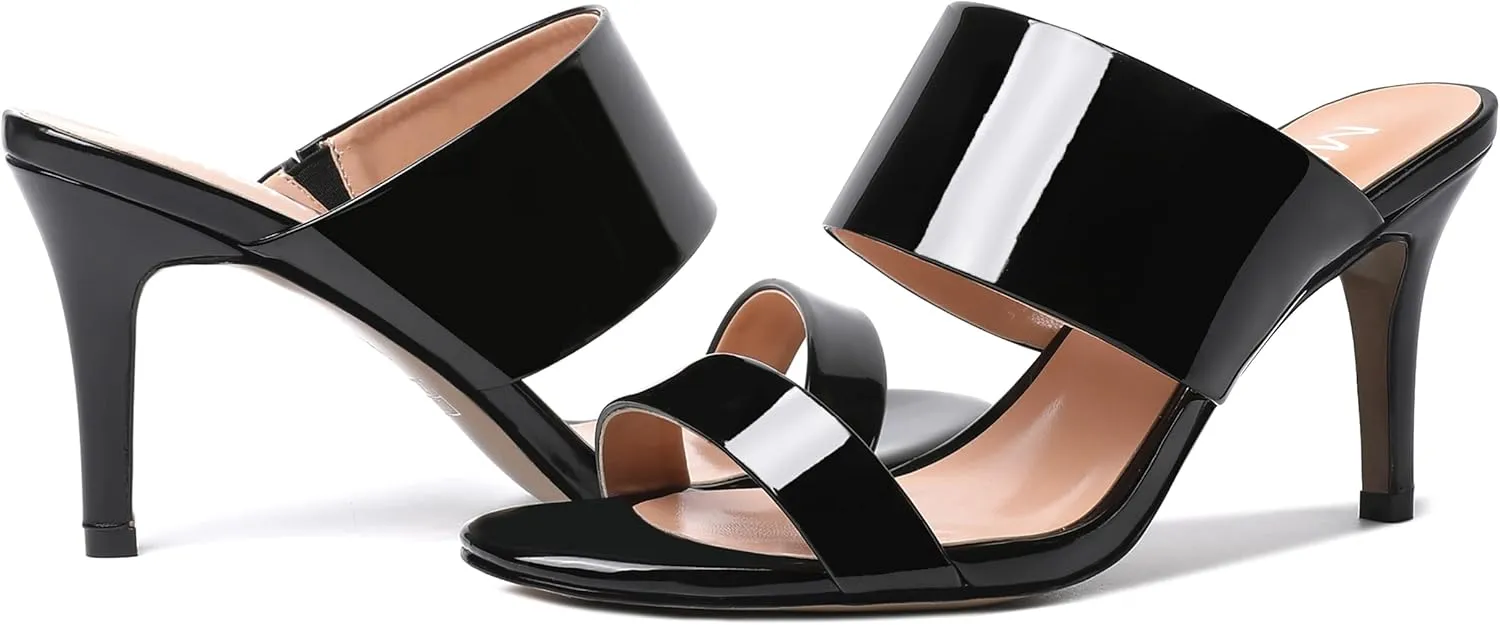 MERRORI Women's Slip On Sexy Party Open Toe Heeled Mule Patent Stiletto High Heel Heeled Sandals 3.3 Inch