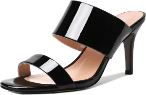 MERRORI Women's Slip On Sexy Party Open Toe Heeled Mule Patent Stiletto High Heel Heeled Sandals 3.3 Inch
