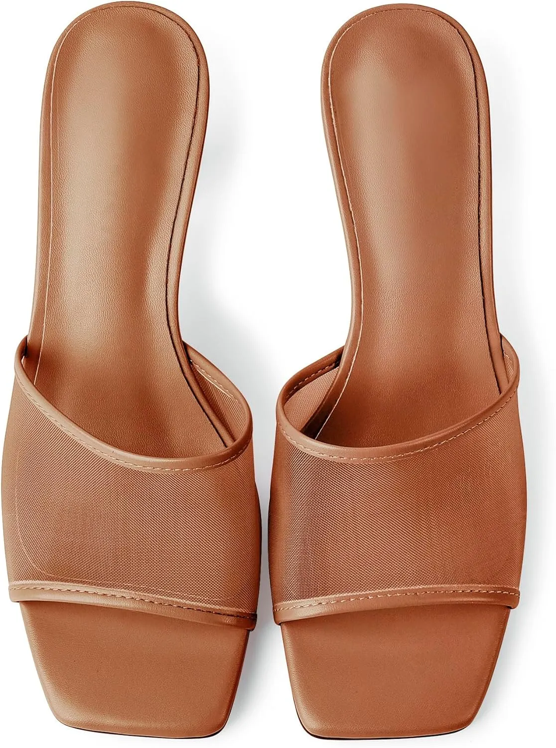 Mesh Mule Heels for Women Kitten Heel Sandals Open Square Toe Heeled Sandals Slip On Mules