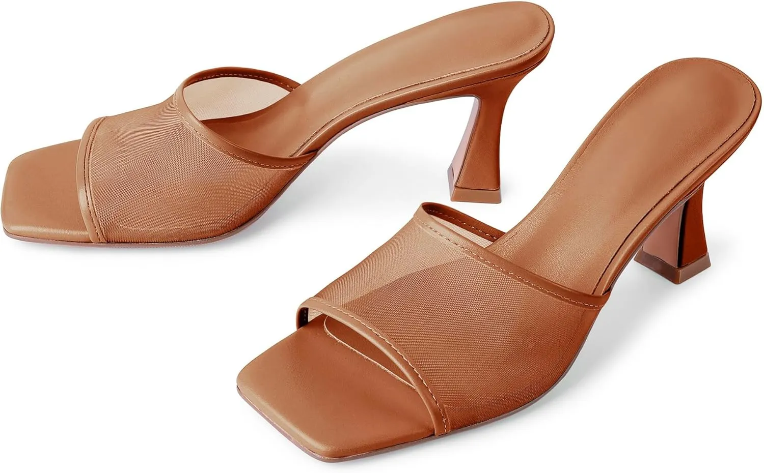 Mesh Mule Heels for Women Kitten Heel Sandals Open Square Toe Heeled Sandals Slip On Mules