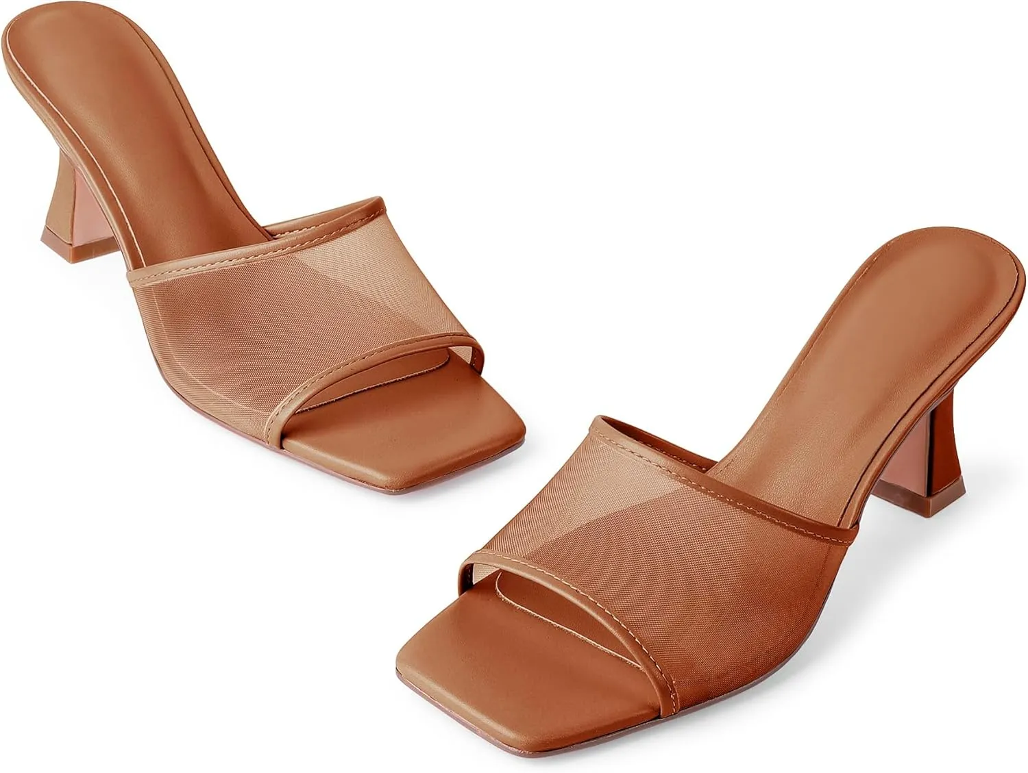 Mesh Mule Heels for Women Kitten Heel Sandals Open Square Toe Heeled Sandals Slip On Mules