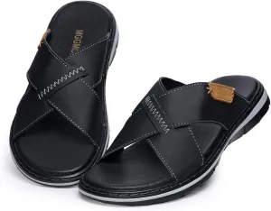 MGGMOKAY Mens Cross Slides Sandals Summer Leather Slipper Anti-Slip Comfortable Sandals