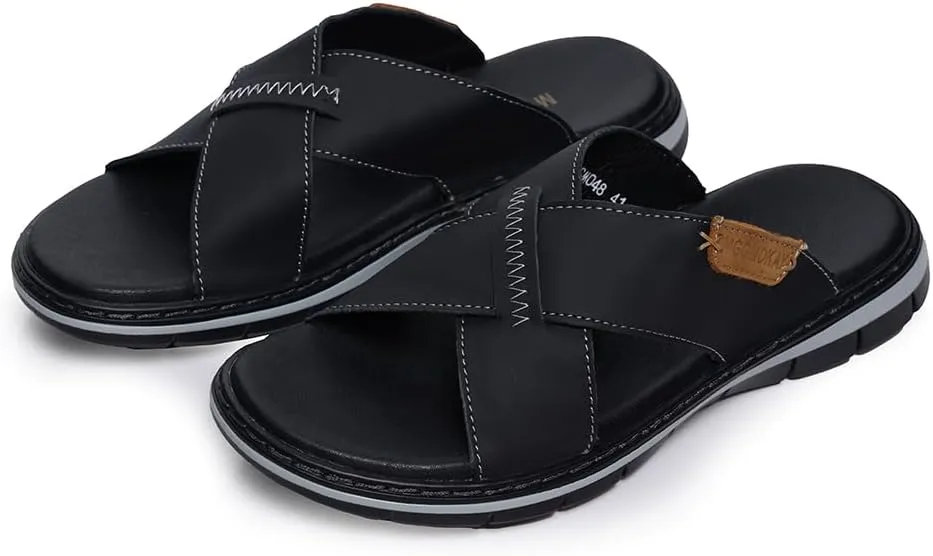 MGGMOKAY Mens Cross Slides Sandals Summer Leather Slipper Anti-Slip Comfortable Sandals