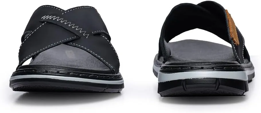 MGGMOKAY Mens Cross Slides Sandals Summer Leather Slipper Anti-Slip Comfortable Sandals