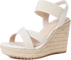 mikarka Women's Open Toe Espadrilles Wedge Sandal Slip On Elastic Ankle Strap Platform Sandals Dressy Comfortable Wedges Shoe