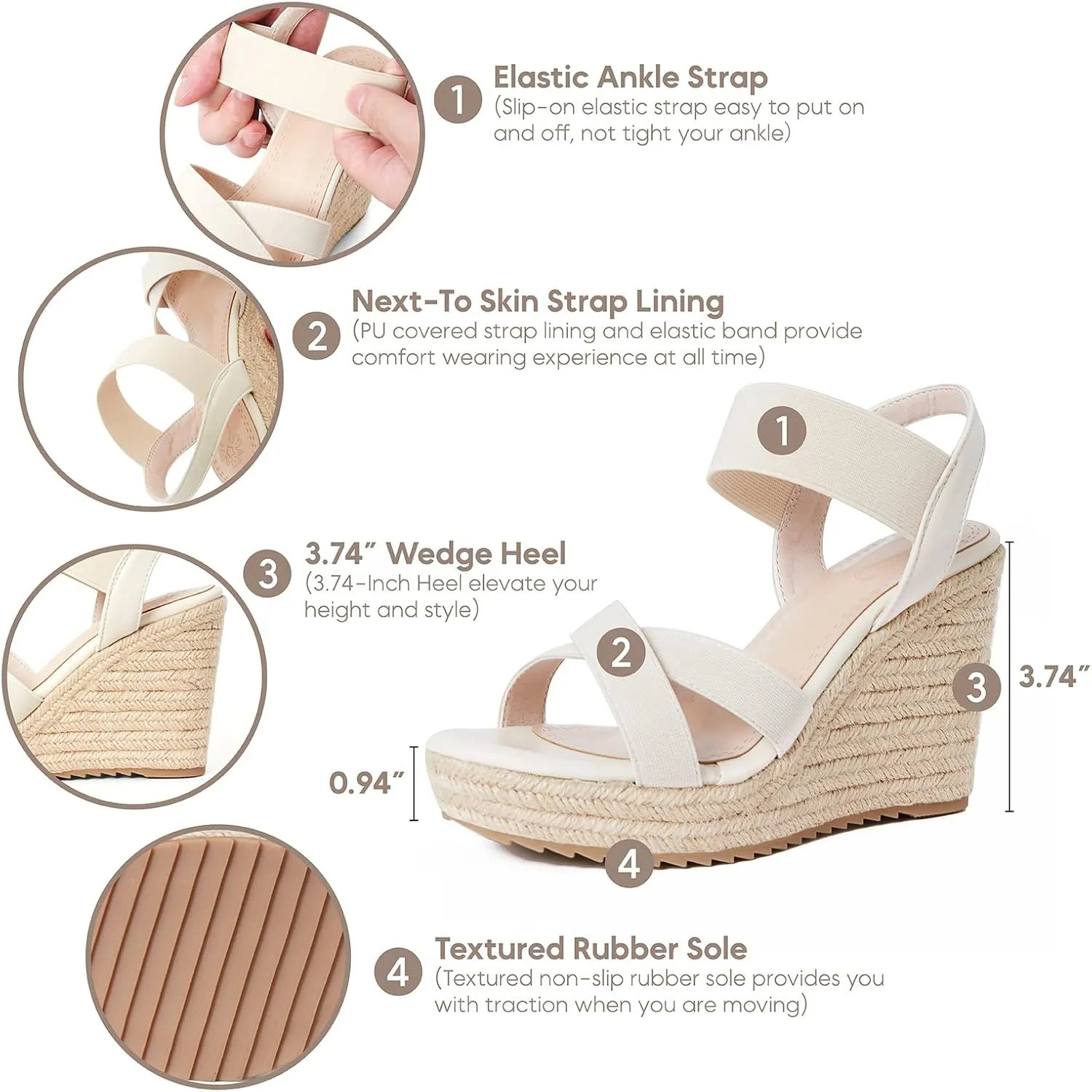 mikarka Women's Open Toe Espadrilles Wedge Sandal Slip On Elastic Ankle Strap Platform Sandals Dressy Comfortable Wedges Shoe