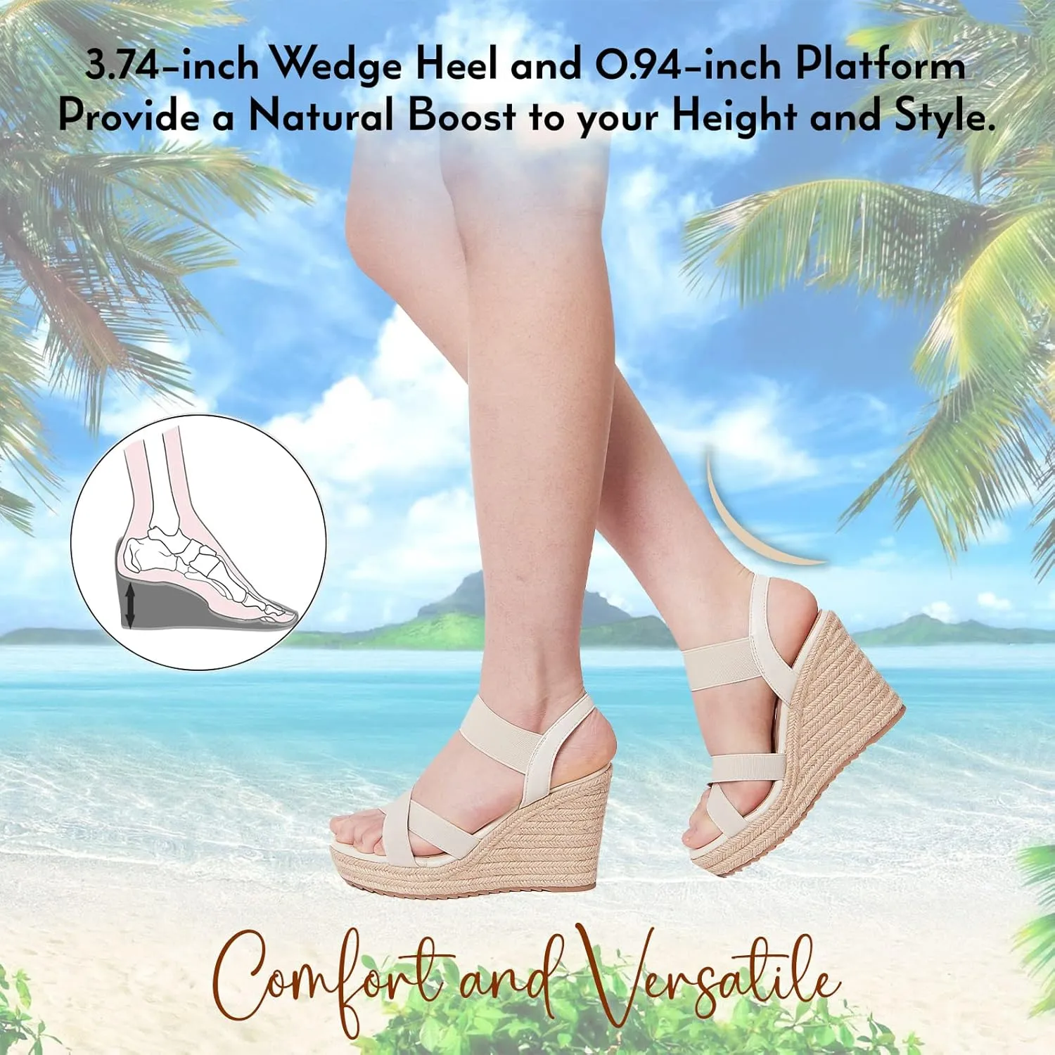 mikarka Women's Open Toe Espadrilles Wedge Sandal Slip On Elastic Ankle Strap Platform Sandals Dressy Comfortable Wedges Shoe