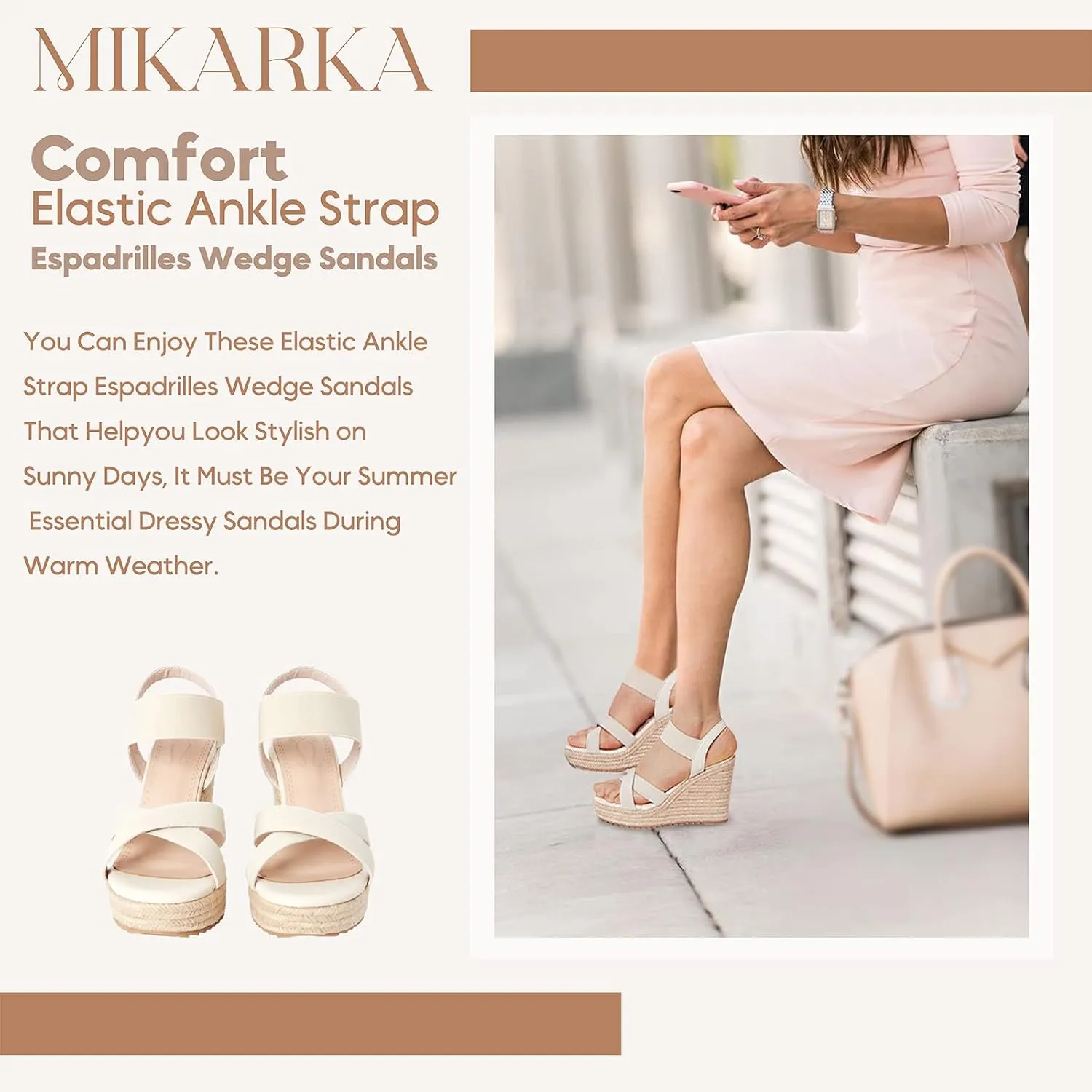 mikarka Women's Open Toe Espadrilles Wedge Sandal Slip On Elastic Ankle Strap Platform Sandals Dressy Comfortable Wedges Shoe