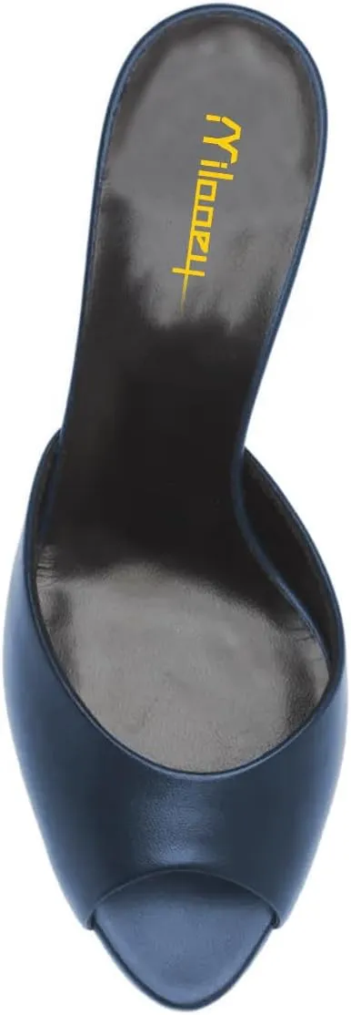 Milooey shoes Women's Kitten Low Heels Peep Toe Heeled Slide Sandals Elegant Slip On Mules Backless Slipper Dress Party Summer Office Shoes Size 4-16 US