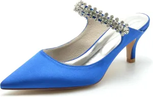 Minishion Womens Formal Shoes for Wedding Low Heel Pointed Toe Party Prom Pumps Mule with Rhinestones BR039