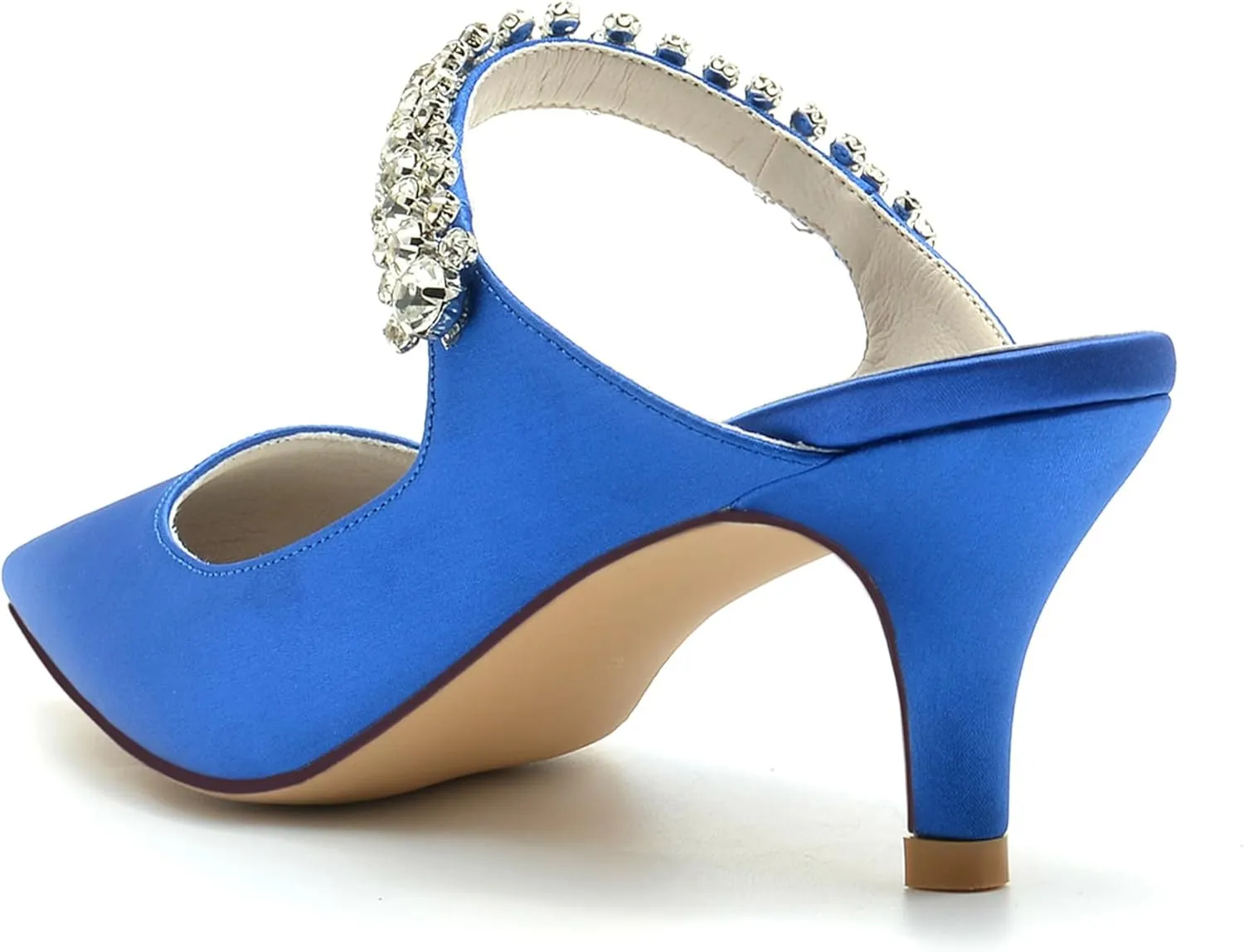 Minishion Womens Formal Shoes for Wedding Low Heel Pointed Toe Party Prom Pumps Mule with Rhinestones BR039